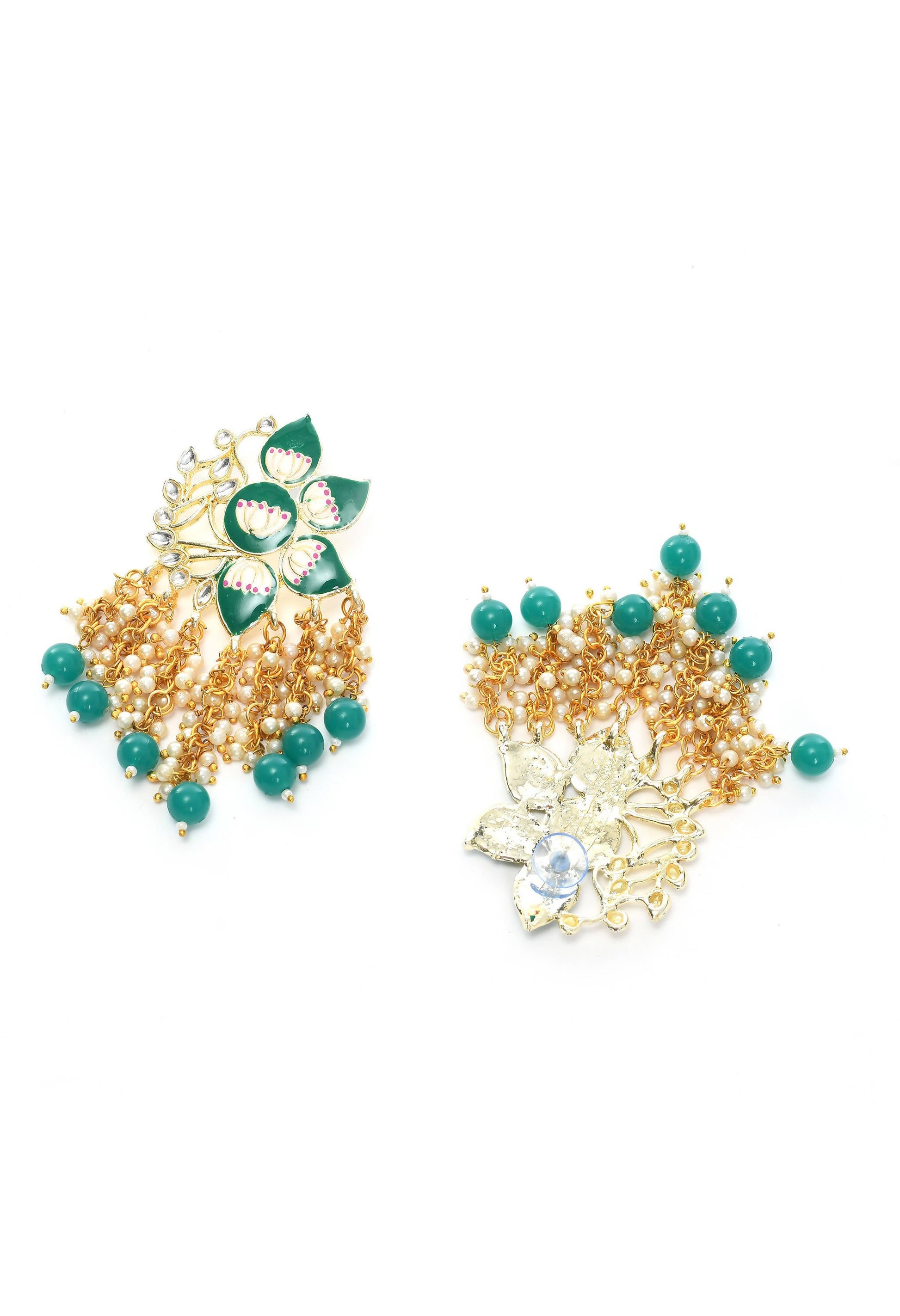 Mominos Fashion Johar Kamal Gold-Plated Kundan Green Meenakari Earrings - Grab2buy