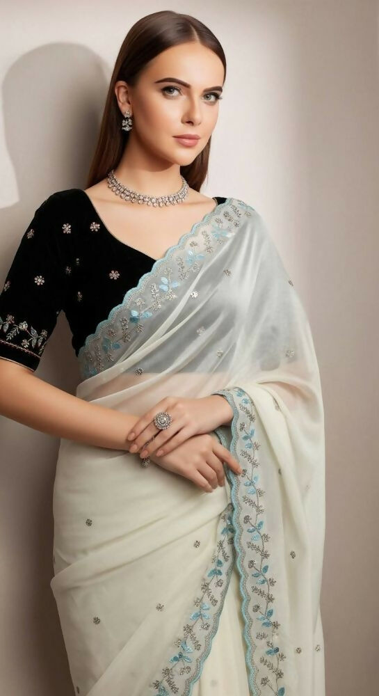 Joban Fashion Off White Faux Georgette Party Wear Sarees