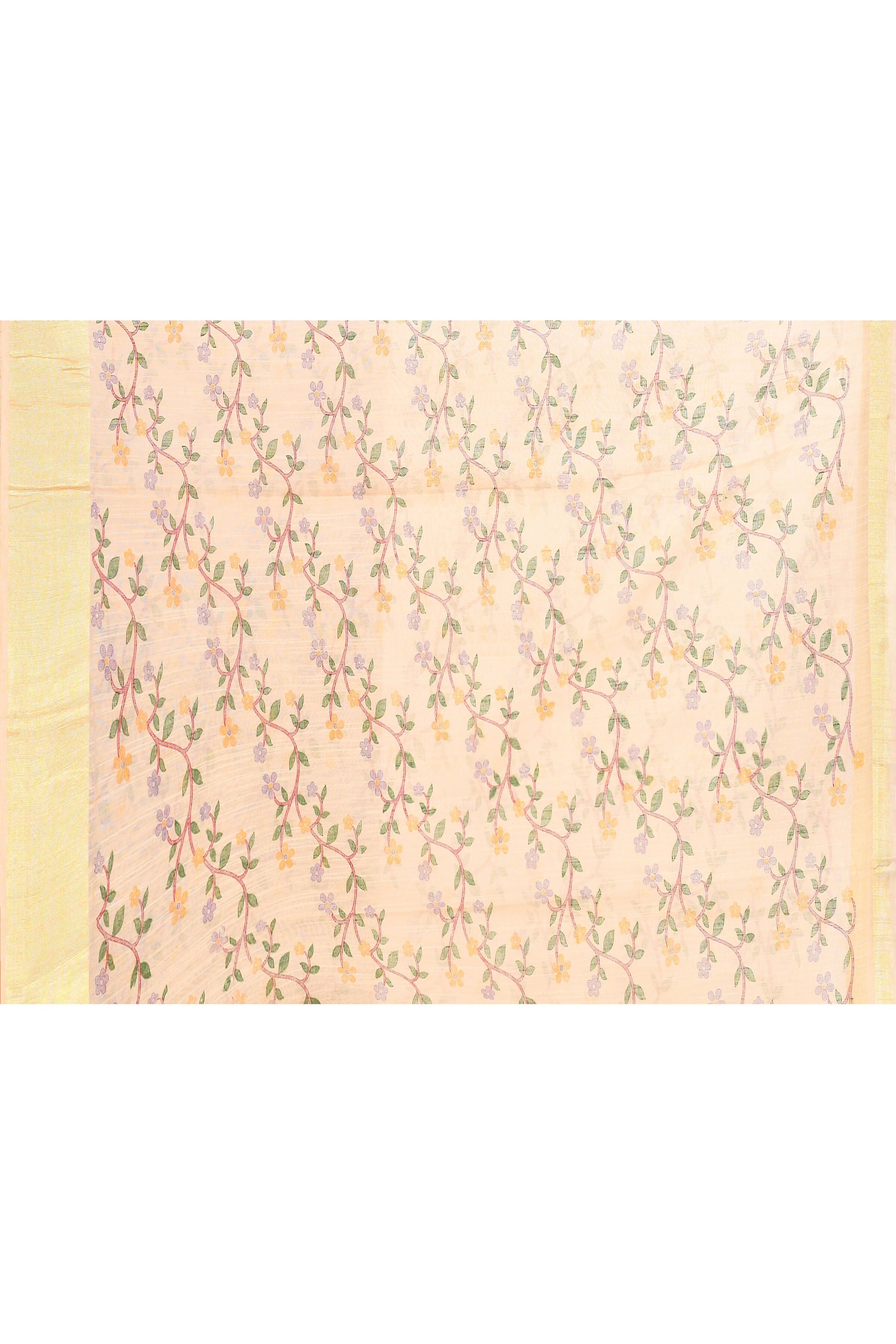 Piyari Fashion Women's Beige Embellished Cotton Blend Printed Saree