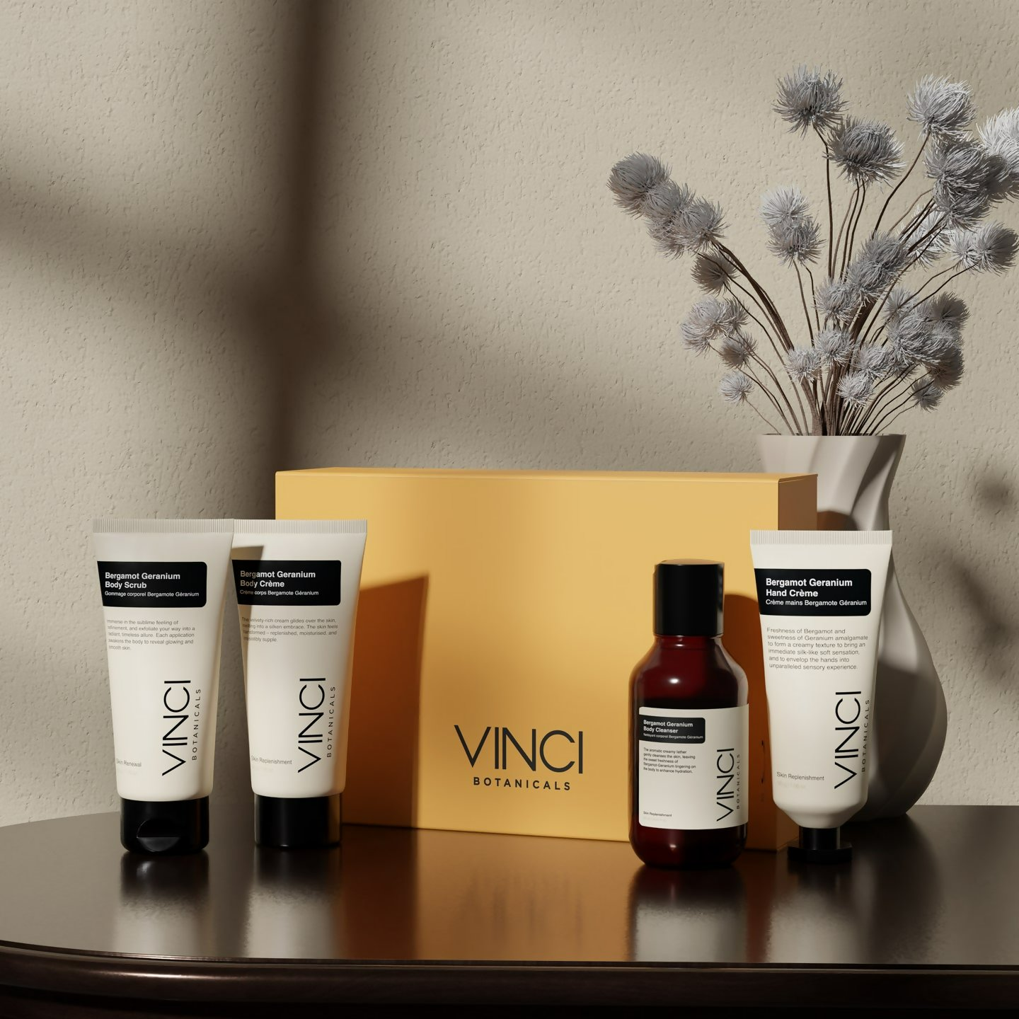 Vinci Botanicals Bergamot Geranium Bath and Body Quad Set  Grab2Buy Vinci Botanicals Grab2Buy