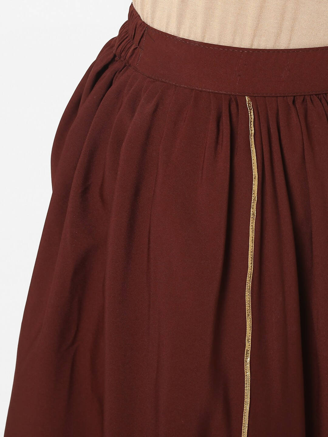 Janasya Women Peach-Coloured & Maroon Printed Angrakha Gotta Patti Kurta with Dhoti Pants