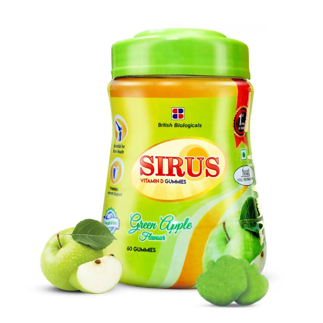 British Biologicals Sirus Vitamin D3 Gummies with Sugar for Women & Men - Green Apple 