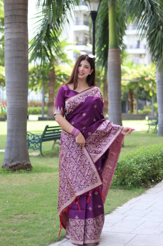 Aastha Fashion Purple Woven Handloom Raw Silk Saree with Blouse - Grab2buy