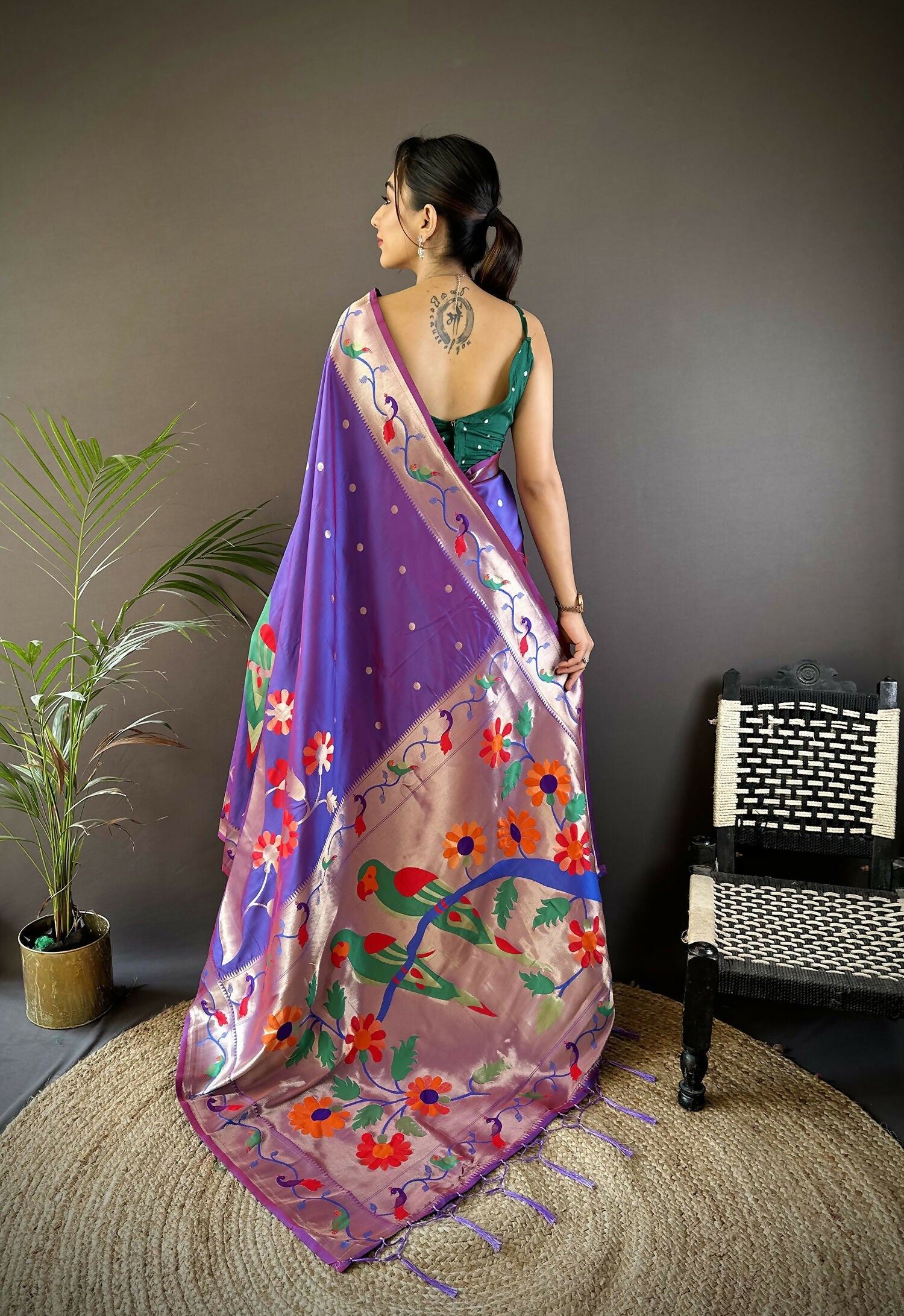Joban Fashion Purple Zari Woven Floral Motifs Soft Silk Paithani Silk Saree