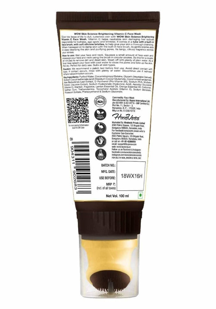 Wow Skin Science Brightening Vitamin C Foaming Face Wash Gel with Built-In Face Brush For Deep Cleansing  Grab2Buy Wow Skin Science Grab2Buy