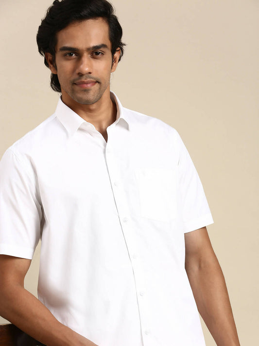 Ramraj Cotton Mens Half Sleeve Formal 100 % Cotton White Shirt 