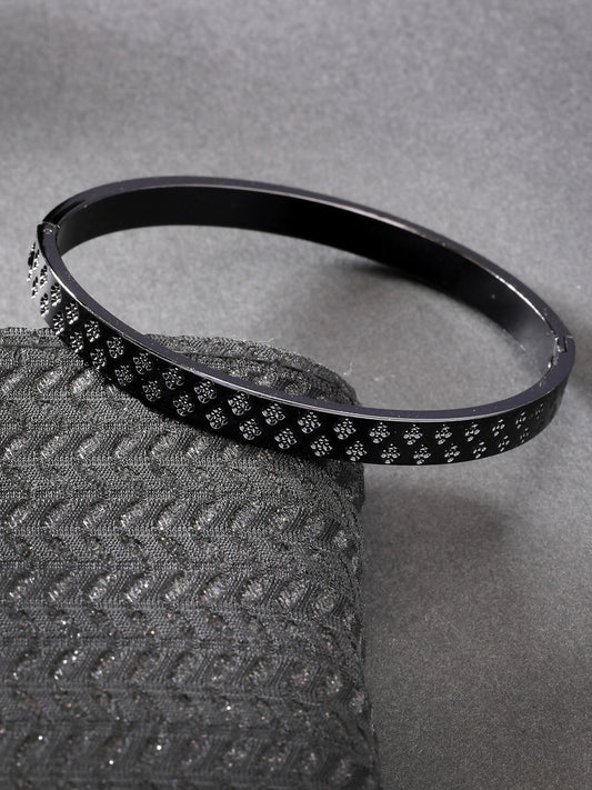 NVR Men's Black Rhodium-Plated Stainless Steel Kada Bracelet