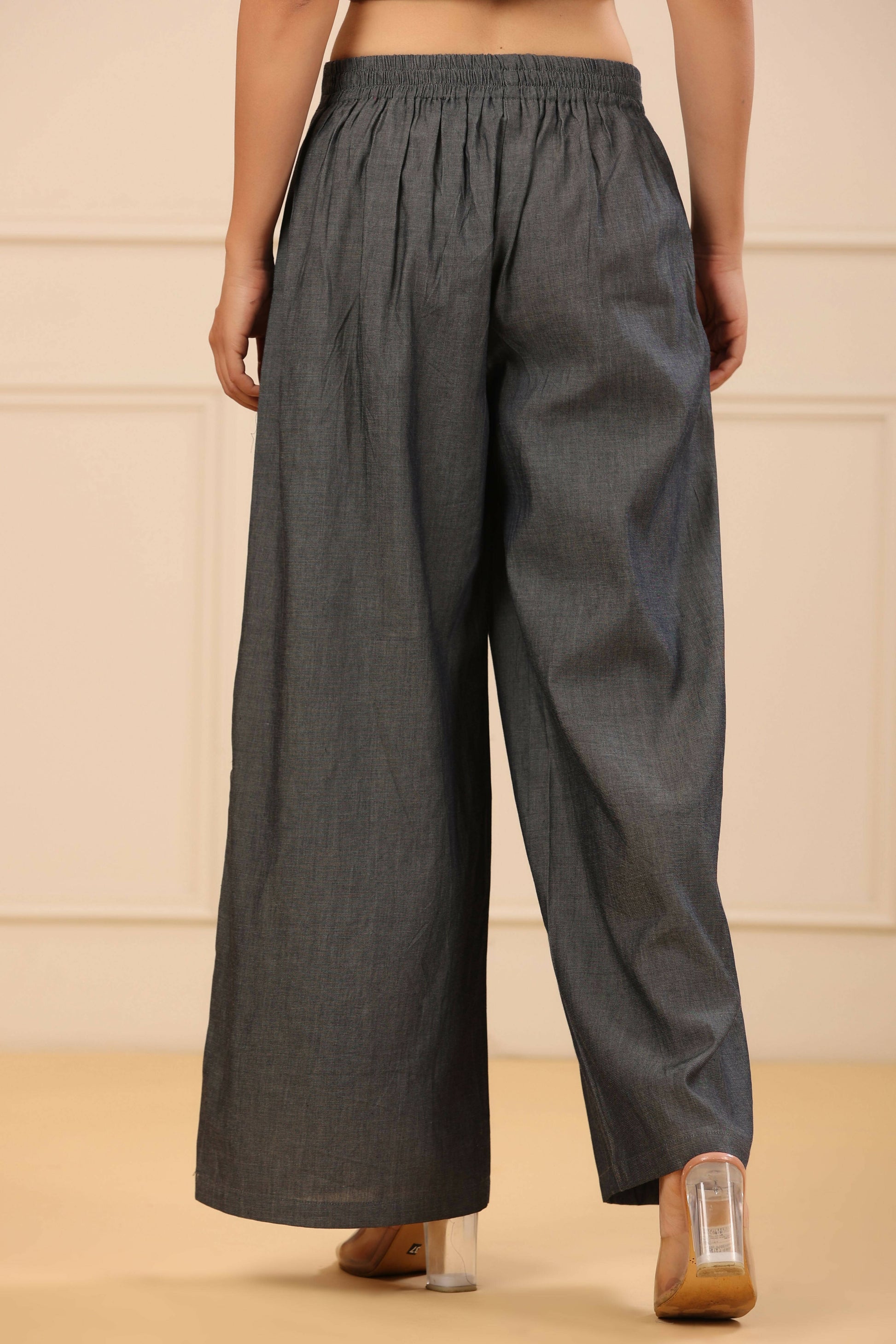 Juniper Women's Grey Denim Solid Flared Pant/Slim Pant