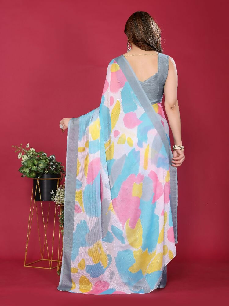 PR Fashion Grey Moss Chiffon Printed Saree