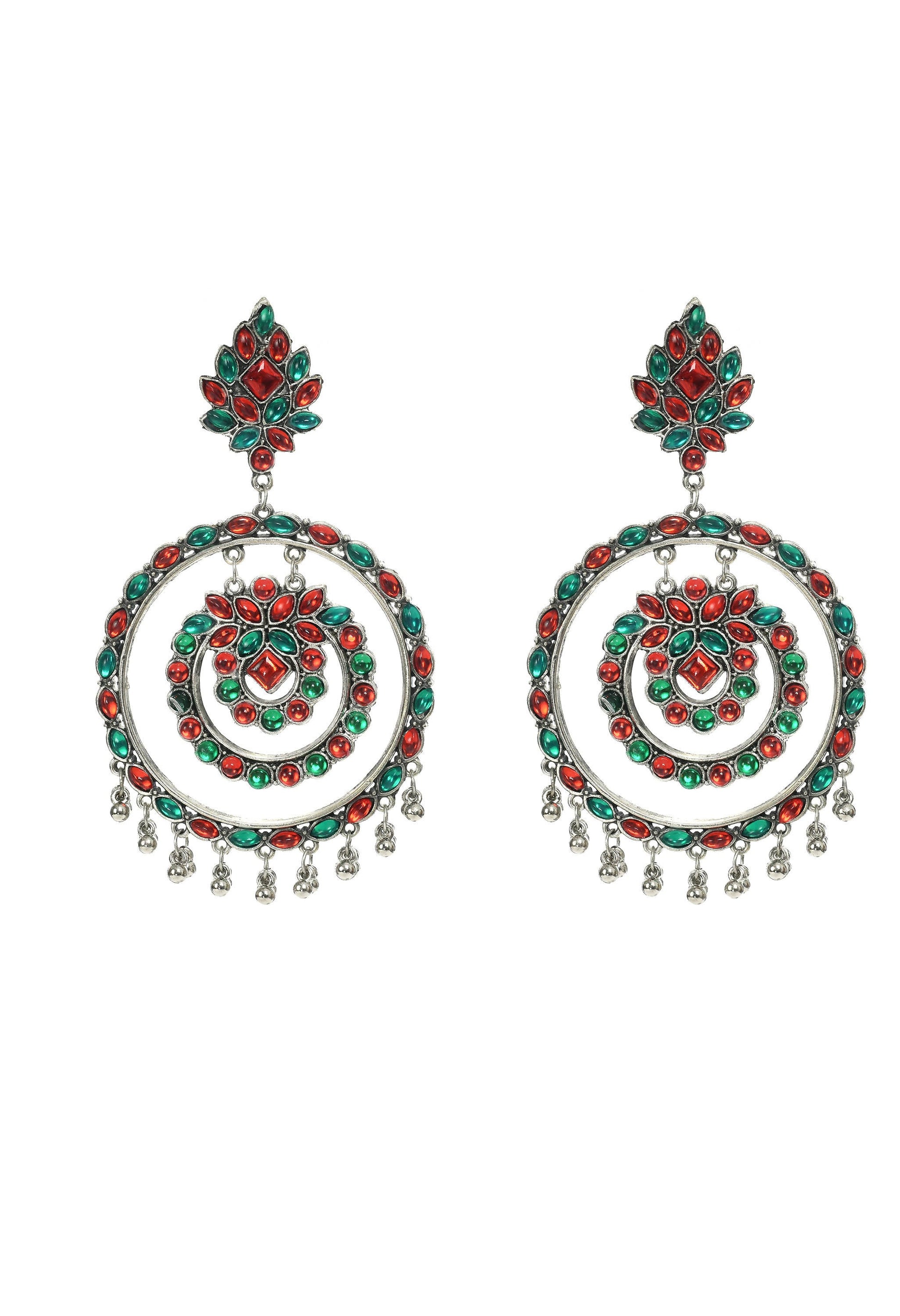 Mominos Fashion Johar Kamal Women's Red & Green Kundan Circles Earrings - Grab2buy
