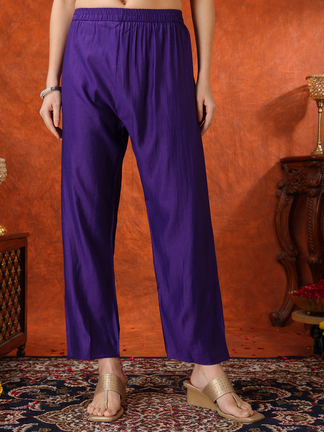 Sequin & Thread Embroidered Kurta With Pant & Embroidered Dupatta, Purple - Hiral Fashion