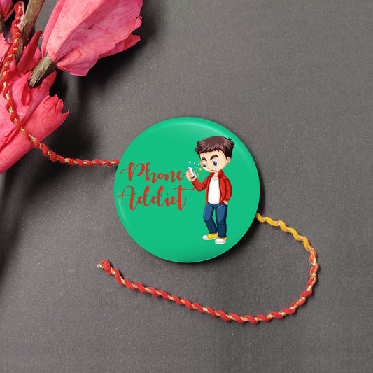 Indianvibez Phone Addict Metal Rakhi with Fridge Magnet - Kids Rakhi | Grab2Buy