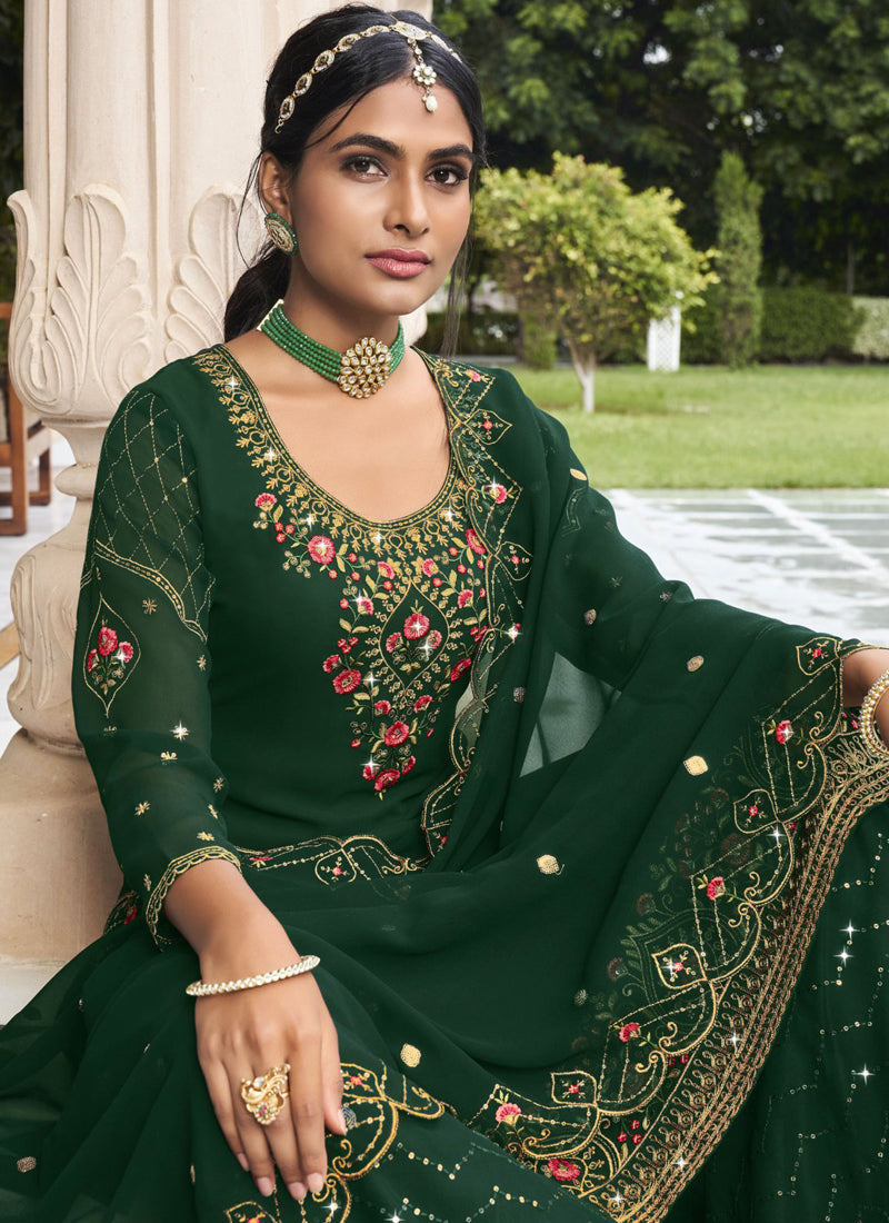 Vegaa Fashion Green Georgette Embroidery Designer Sharara Suit  Grab2Buy Vegaa Fashion Grab2Buy