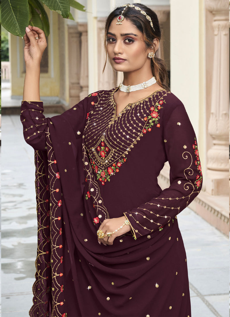 Vegaa Fashion Violet Georgette Embroidery Designer Sharara Suit  Grab2Buy Vegaa Fashion Grab2Buy