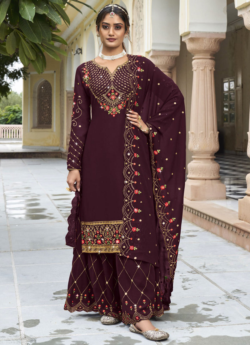 Vegaa Fashion Violet Georgette Embroidery Designer Sharara Suit  Grab2Buy Vegaa Fashion Grab2Buy