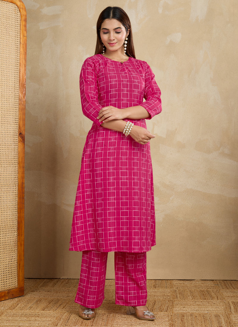 Prazu Fashion Pink Printed Cotton Blend Kurta Pant Set