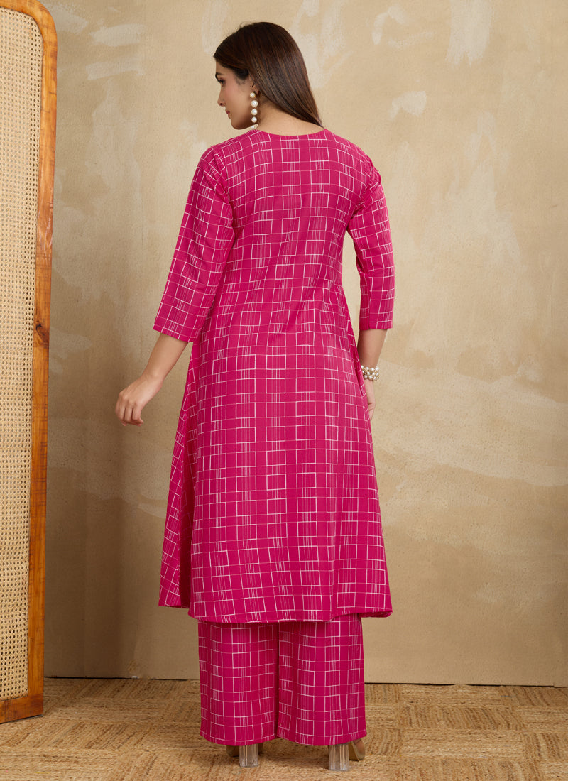 Prazu Fashion Pink Printed Cotton Blend Kurta Pant Set