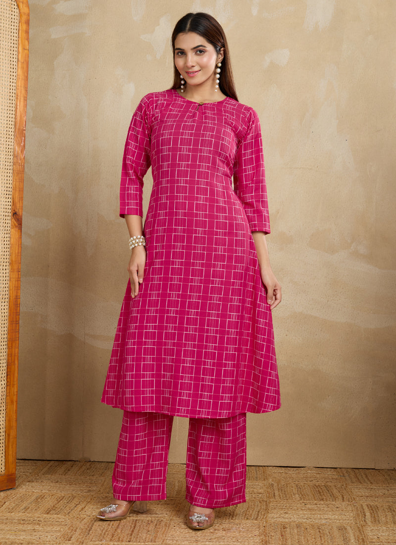 Prazu Fashion Pink Printed Cotton Blend Kurta Pant Set