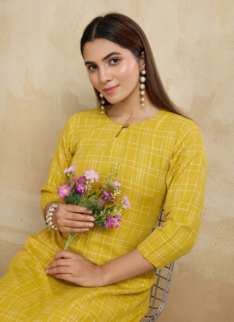 Prazu Fashion Yellow Printed Cotton Blend Kurta Pant Set