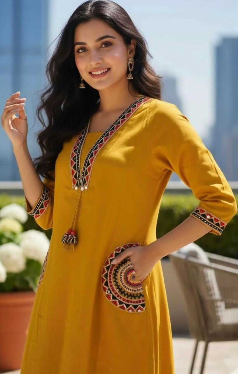 Miravan Womens Yellow Kurta And Palazzo Set