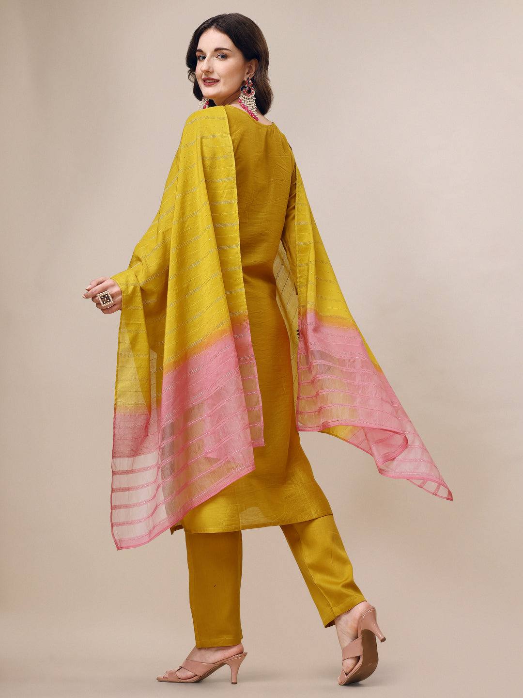 Hand Embroidered Kurta With Pant & Dupatta Set, Multicolor - Hiral Fashion