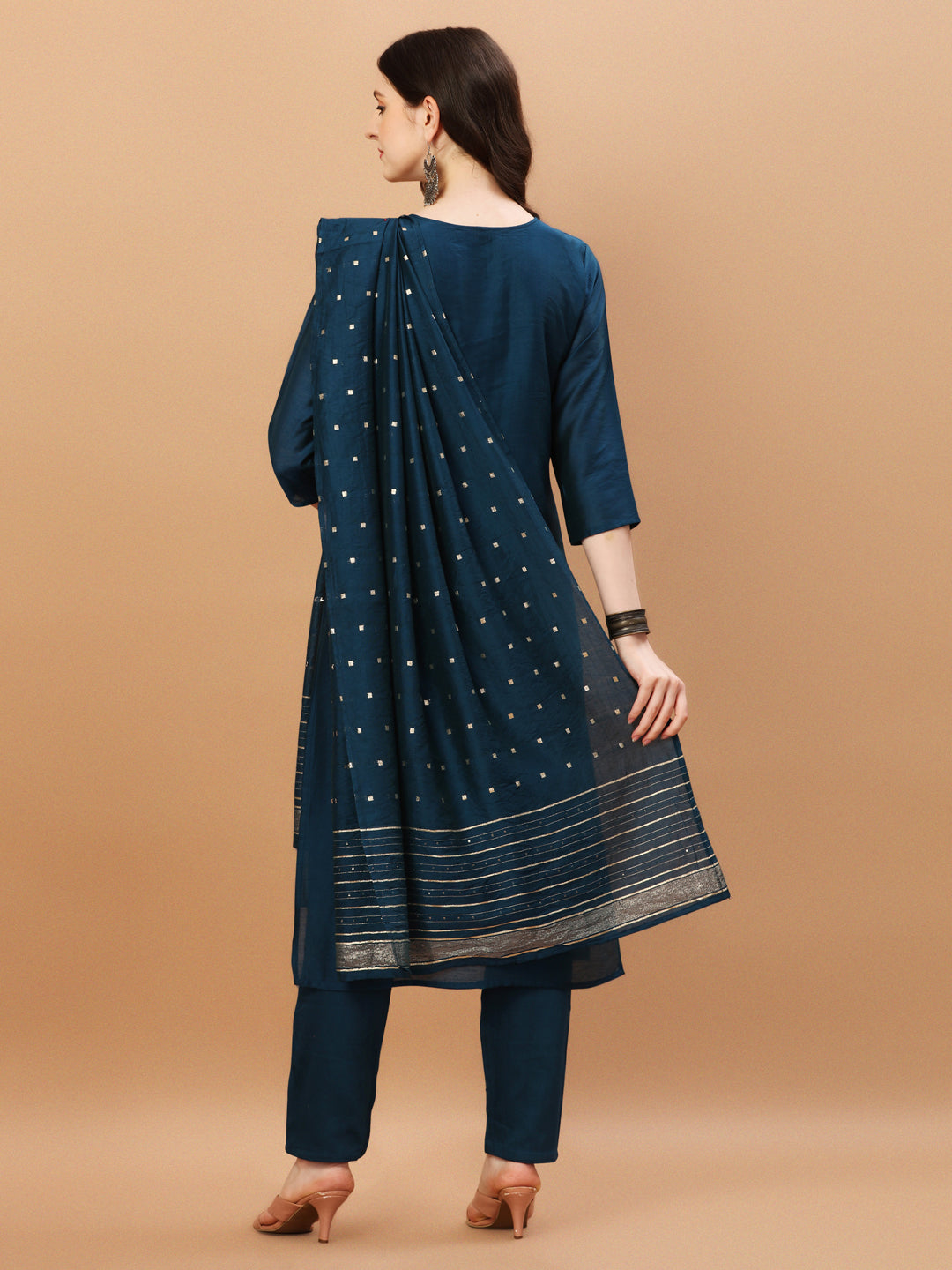 Hand Embroidered Navyblue Kurta With Pant & Dupatta, Multicolor - Hiral Fashion