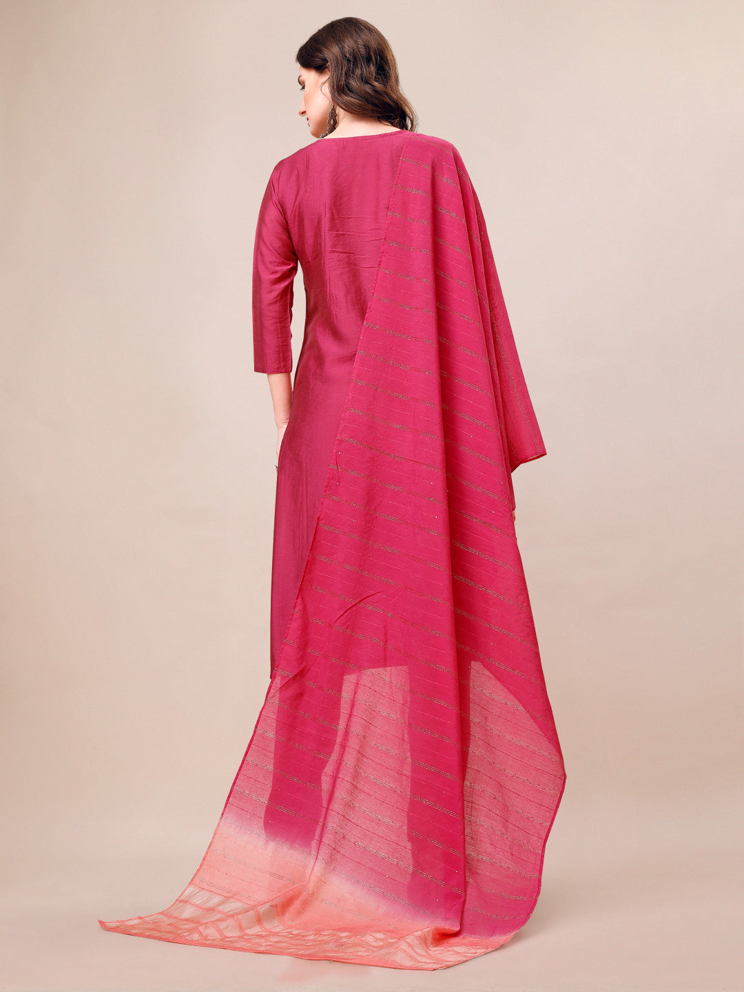 Hand Embroidered Mirror Detailed Kurta With Pant & Dupatta, Multicolor - Hiral Fashion