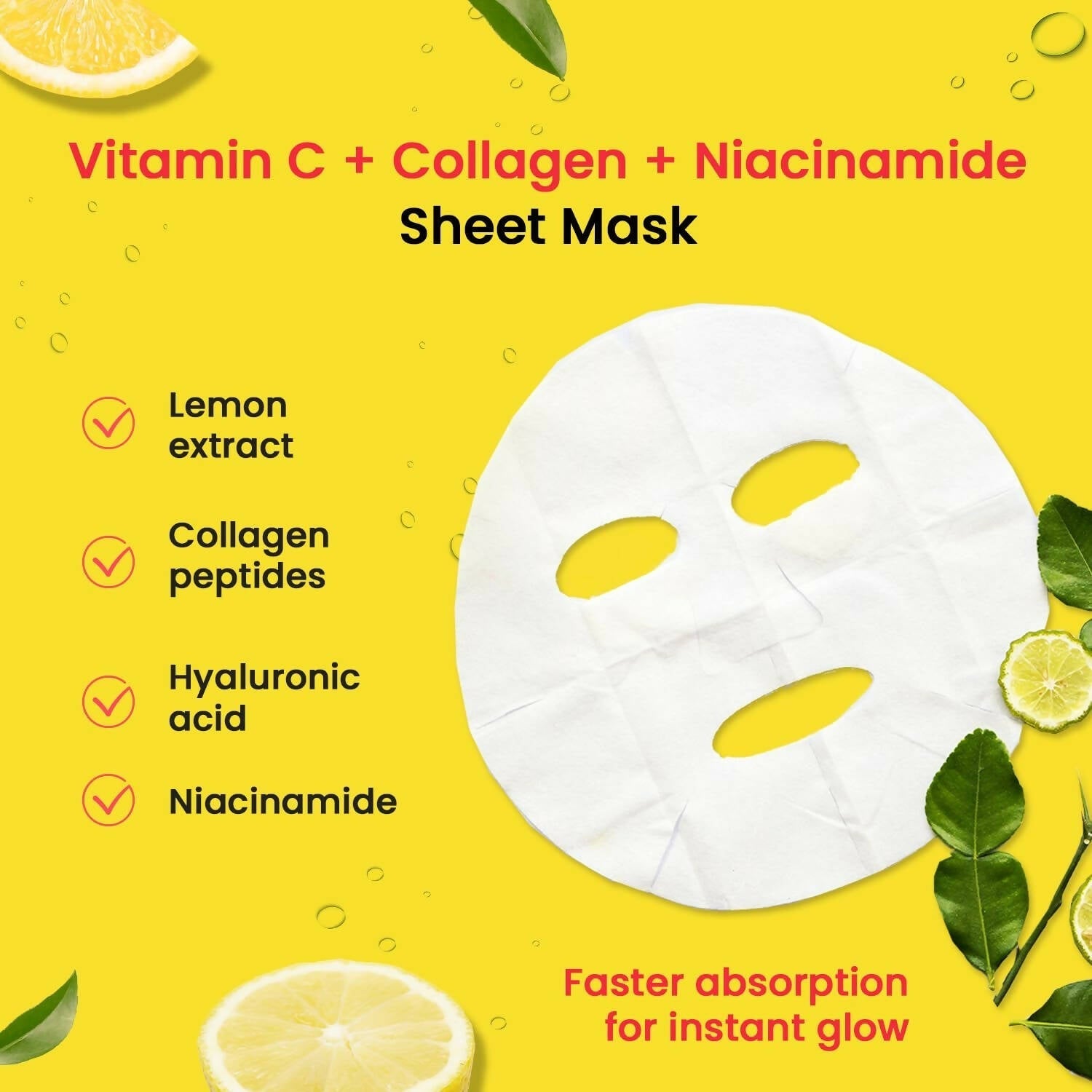 Chicnutrix Korean Illume Face Sheet Mask Infused With Lemon Essence Rich In Vitamin C Radiant and Glowing Skin, Korean Skincare 