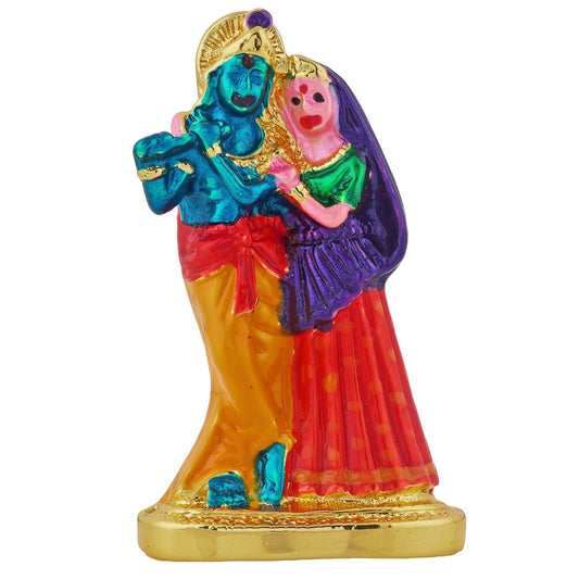 Estele Gold-Polished Devotional Shree Radha Krishna Idol with multi-color Stone Type:Enamel for Home/Car Decor