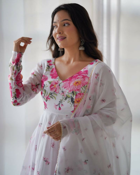 Joban Fashion White Kurta Set Organza Sequin Embroidery Work