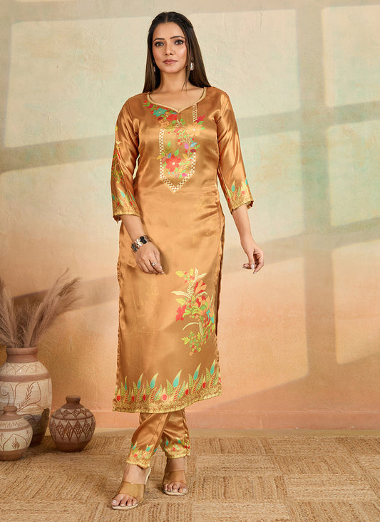 Prazu Fashion Mustard Printed Cotton Reyon Kurta Pant Set
