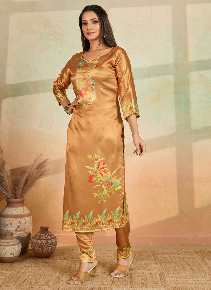 Prazu Fashion Mustard Printed Cotton Reyon Kurta Pant Set