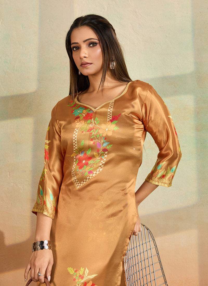 Prazu Fashion Mustard Printed Cotton Reyon Kurta Pant Set