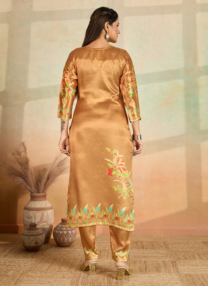 Prazu Fashion Mustard Printed Cotton Reyon Kurta Pant Set