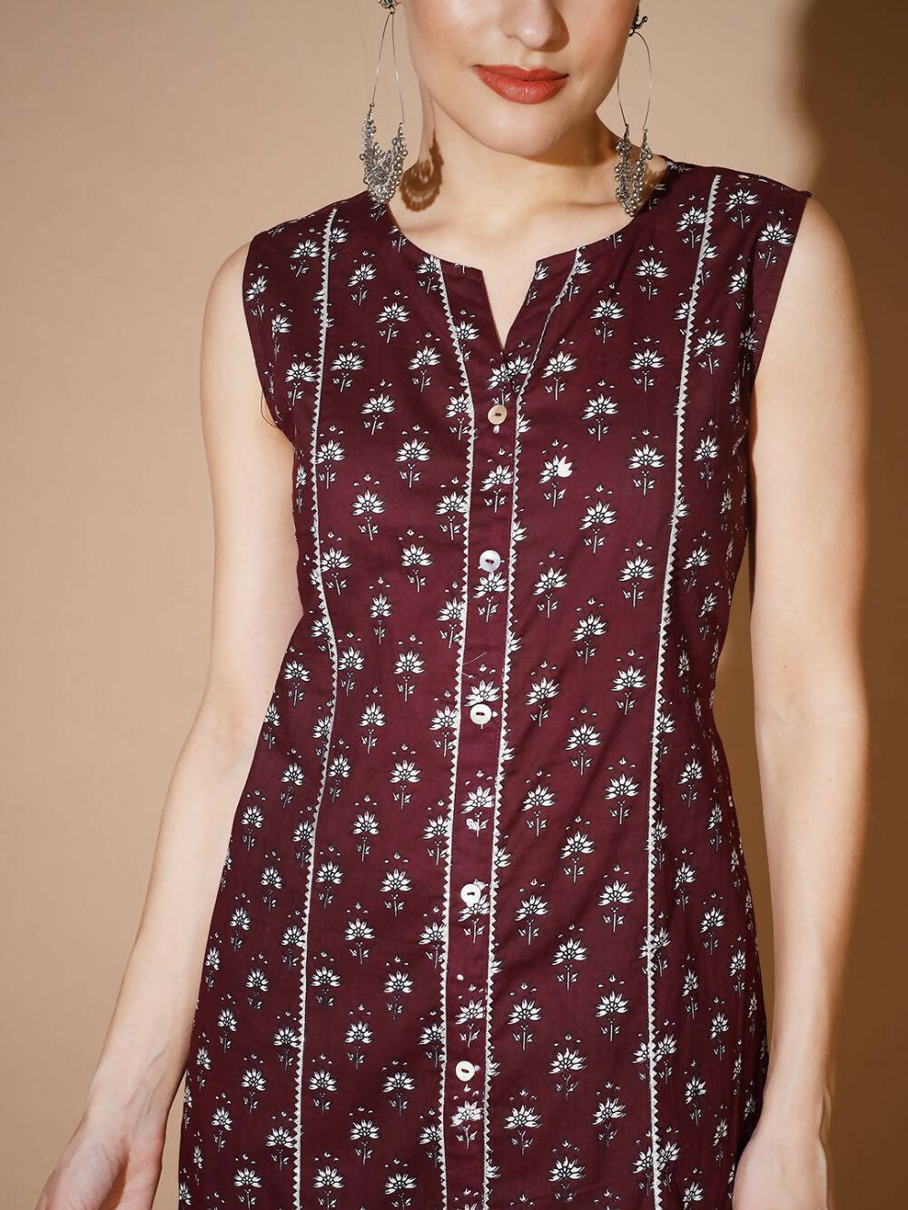 Myshka Women Rust Floral Kurta & Trousers