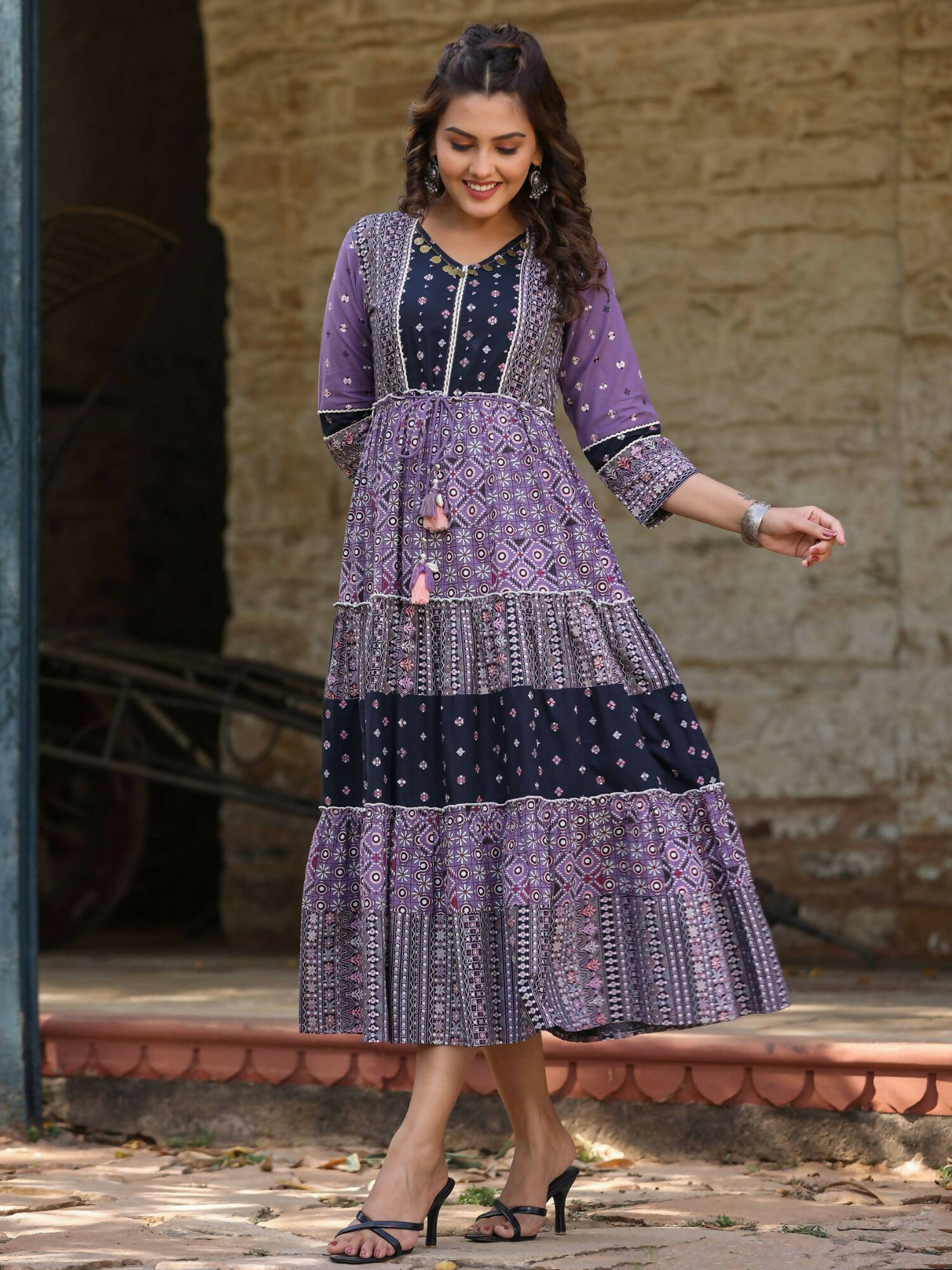 Juniper Women's Lavender Printed Tiered Dress