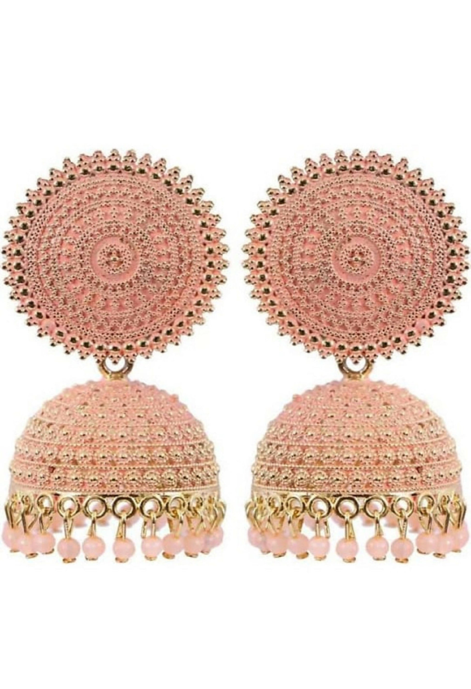Mominos Fashion Joharkamal Gold-Plated Meenakari Jhumkas For Women & Girls (Peach) - Grab2buy