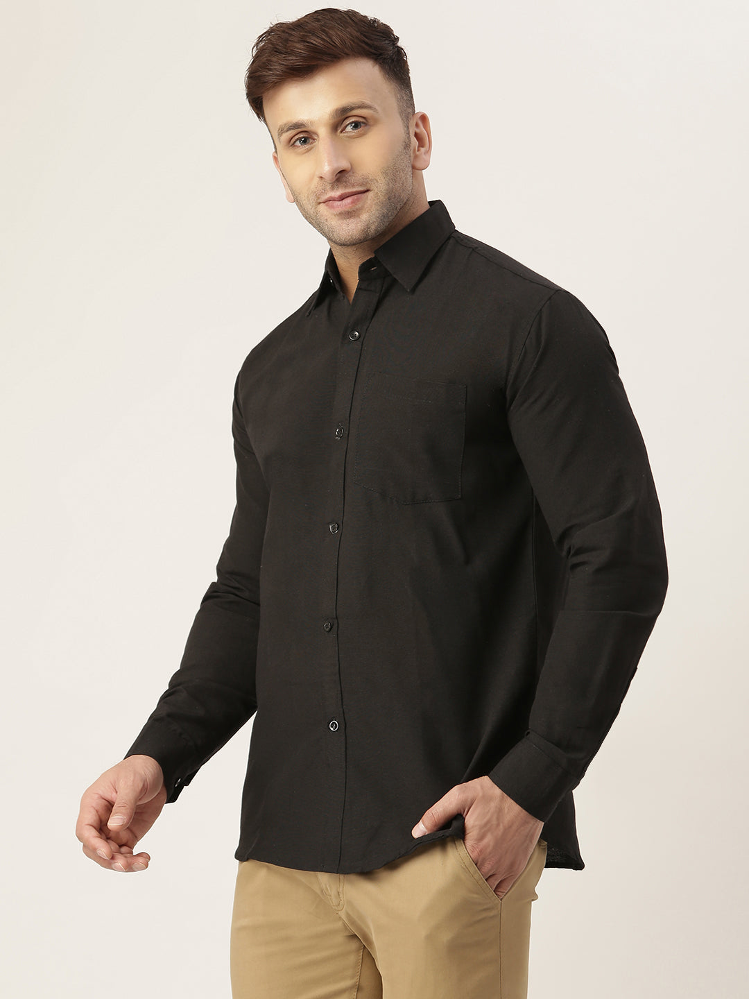 RIAG Black Men's Full Sleeves Solid Shirt