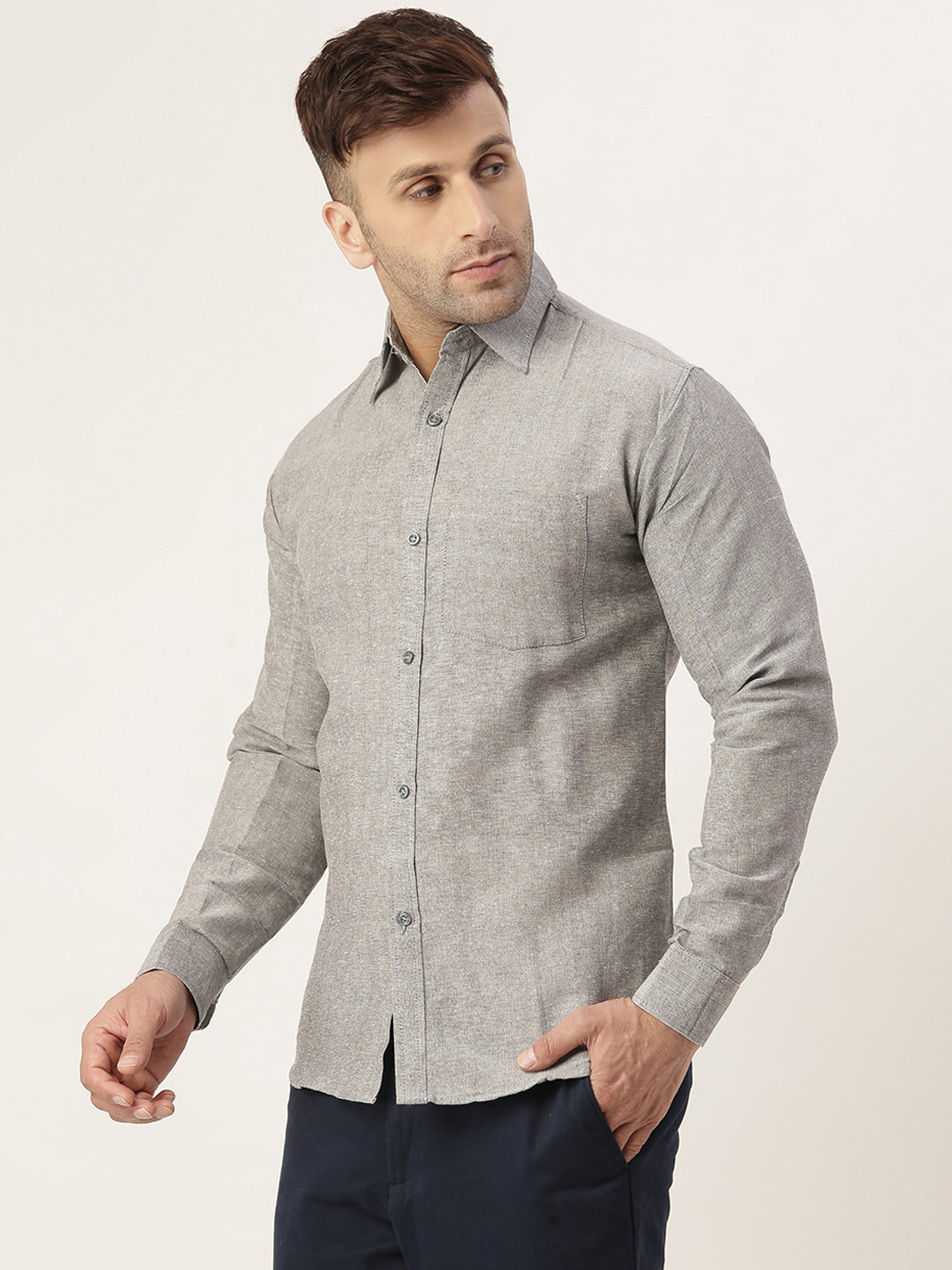 RIAG Grey Men's Full Sleeves Solid Shirt