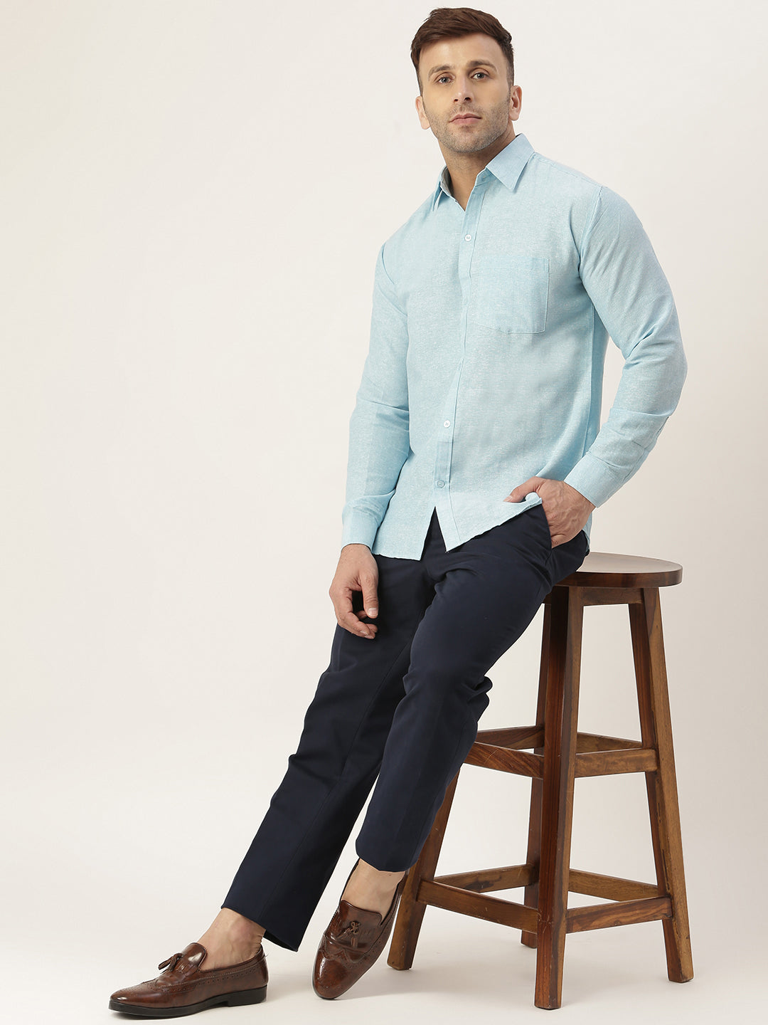 RIAG Light Blue Men's Full Sleeves Solid Shirt