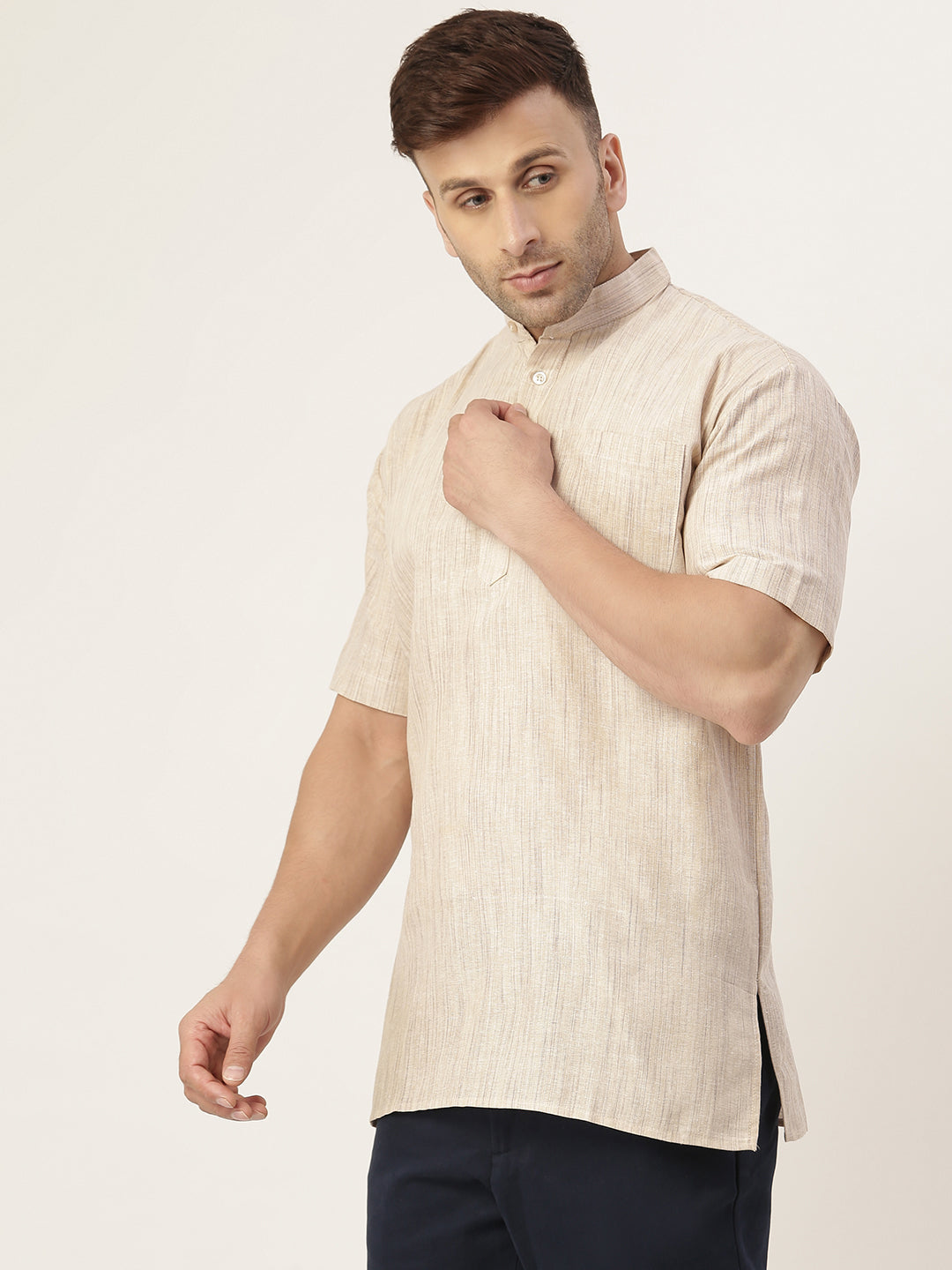 RIAG Men's Beige Cotton Long Ethnic Kurta