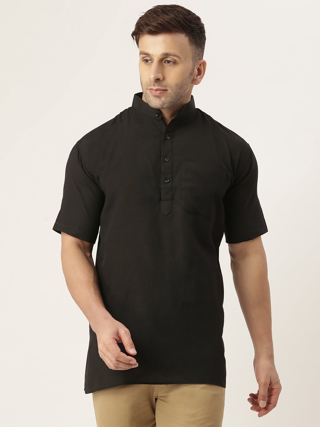 RIAG Men's Black Cotton Short Ethnic Kurta