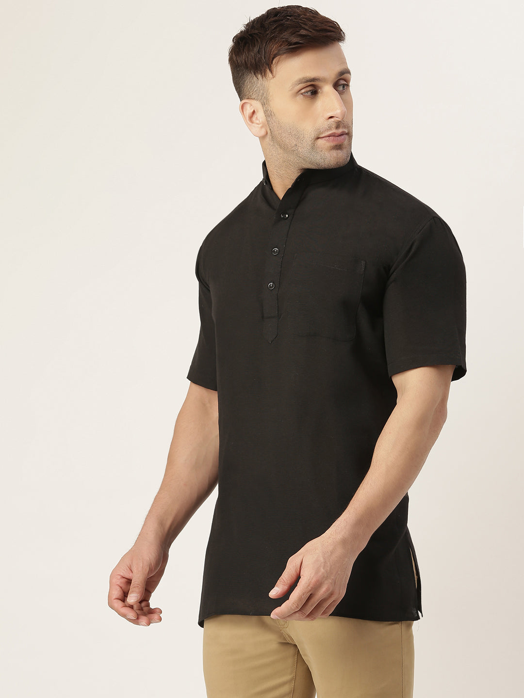 RIAG Men's Black Cotton Short Ethnic Kurta