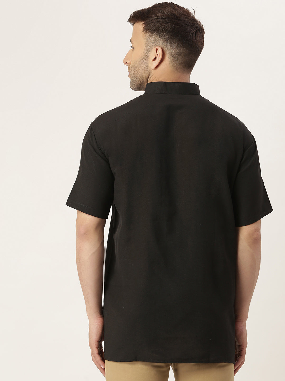 RIAG Men's Black Cotton Short Ethnic Kurta