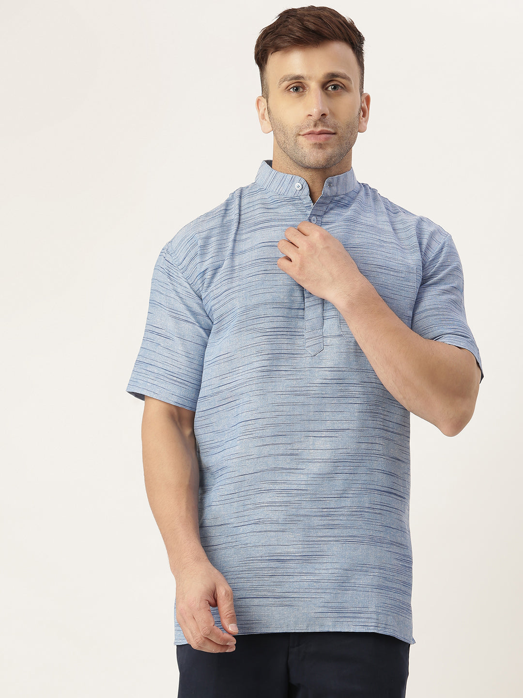 RIAG Men's Blue Cotton Long Ethnic Kurta
