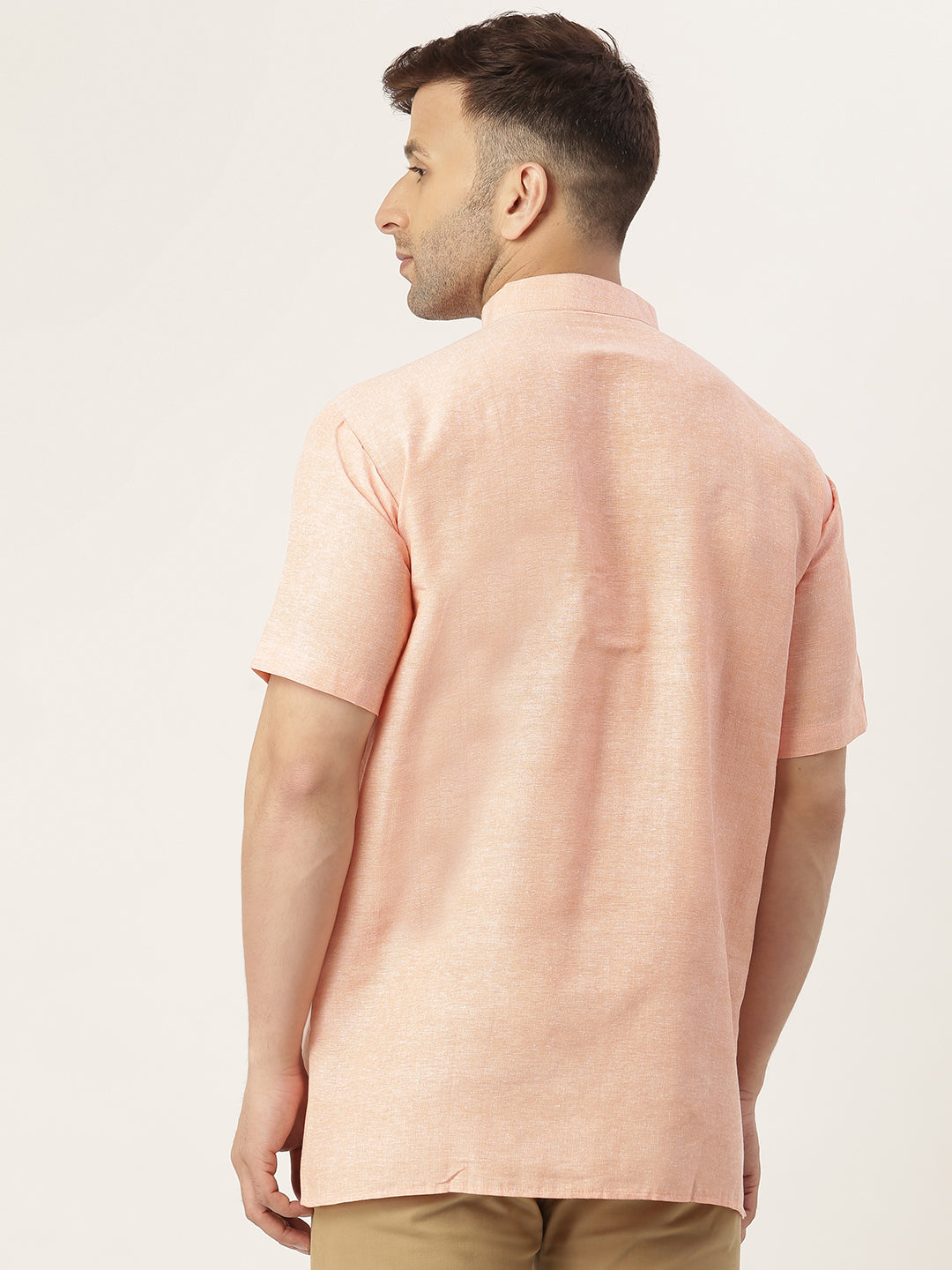 RIAG Men's Orange Cotton Short Ethnic Kurta