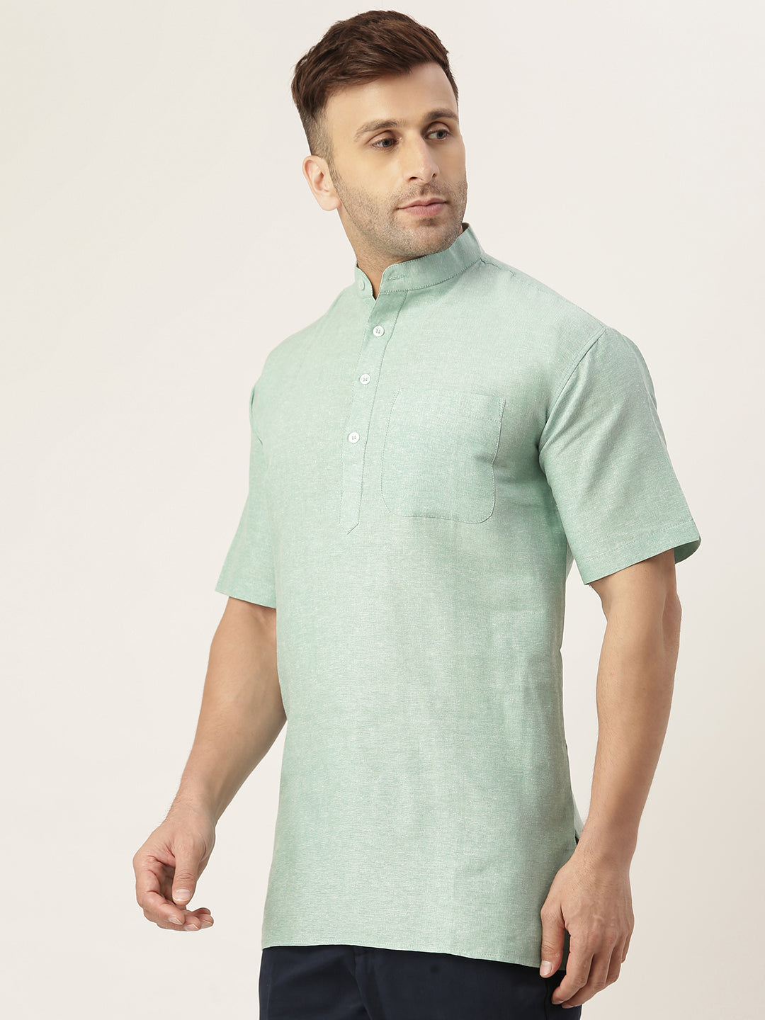 RIAG Men's Green Cotton Short Ethnic Kurta