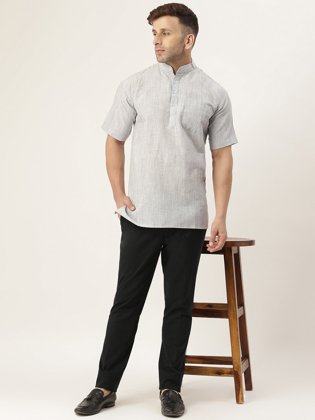 RIAG Men's Grey Cotton Long Ethnic Kurta