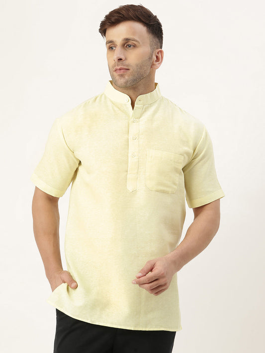 RIAG Men's Yellow Cotton Short Ethnic Kurta