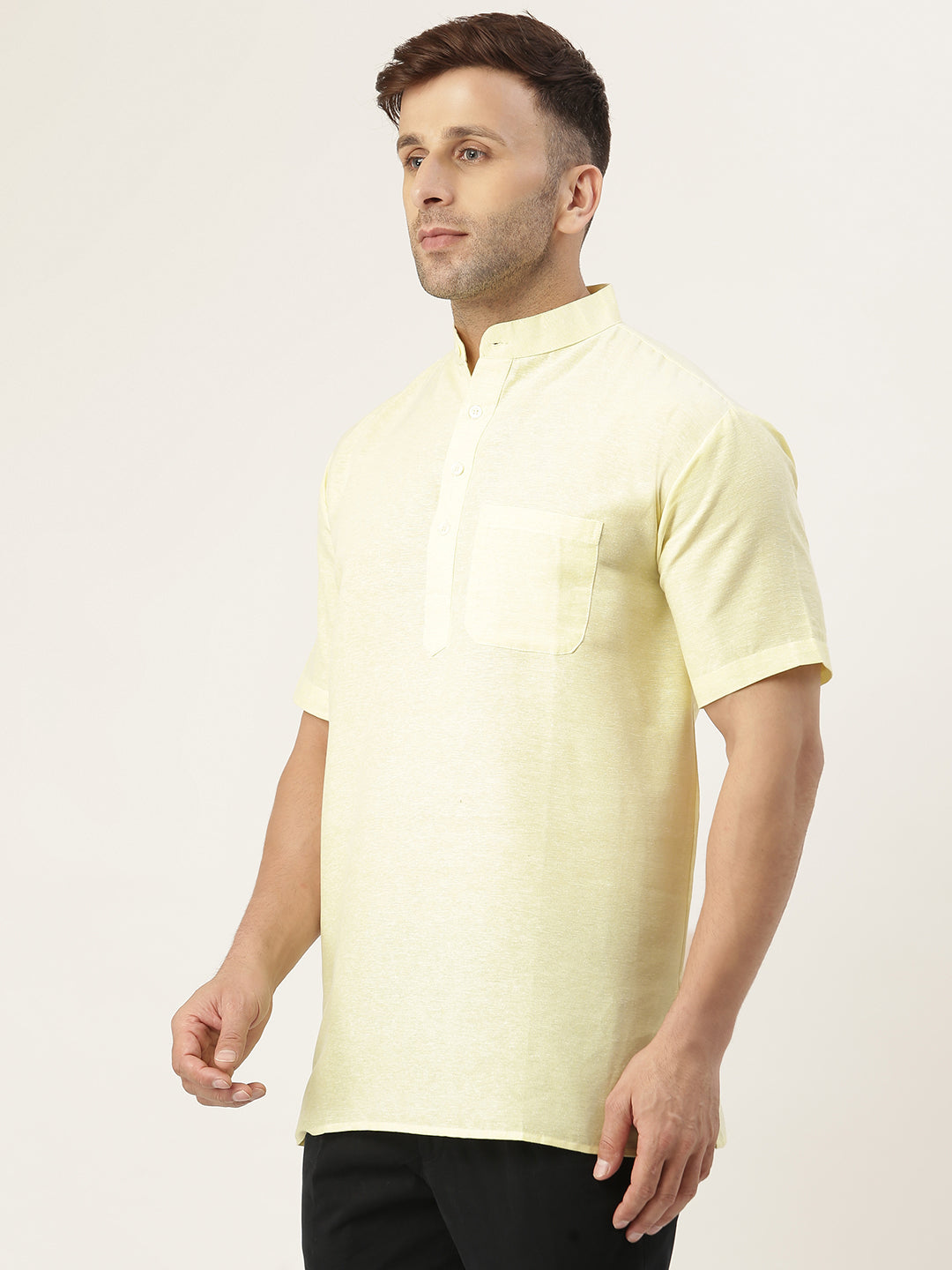 RIAG Men's Yellow Cotton Short Ethnic Kurta